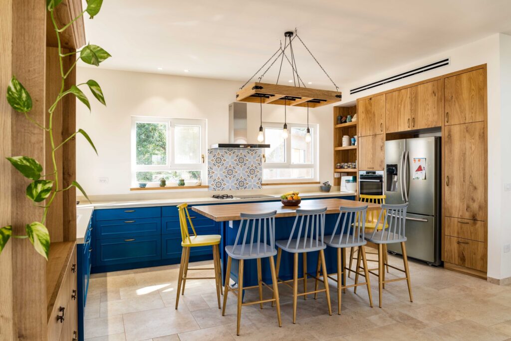 מטבח כחול מטבח כפרי בר ישיבה